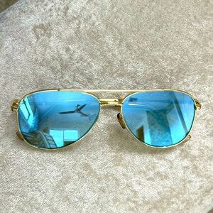 LeSpecs like new blue tinted sunglasses in aviator style -missing nose piece